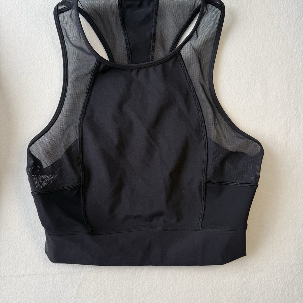 Lululemon Laser Speed Train Tank Top Cropped Black Sleeveless Mesh Size 4 - Picture 3 of 6